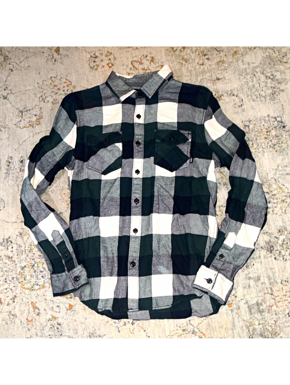 VANS Men's Plaid Tailored Fit Button-Up Shirt Long Sleeve Size S Green Gray A167
